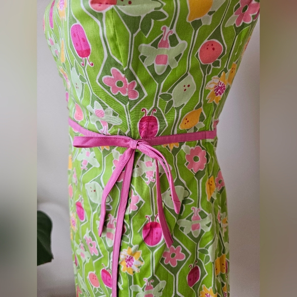 Lily Pulitzer Lime Green & Pink Ladybugs Fruit Geometric Print Strapless Dress 4 - Picture 8 of 17